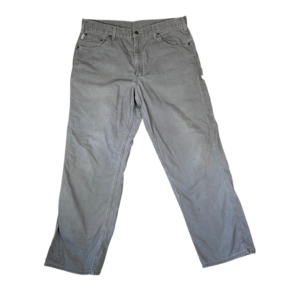 Carhartt Mens Gray Canvas Carpenter Work Pants Loose Fit 36x30 Straight Leg